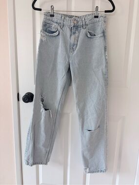 Anine Bing distressed light wash straight leg denim jeans 25